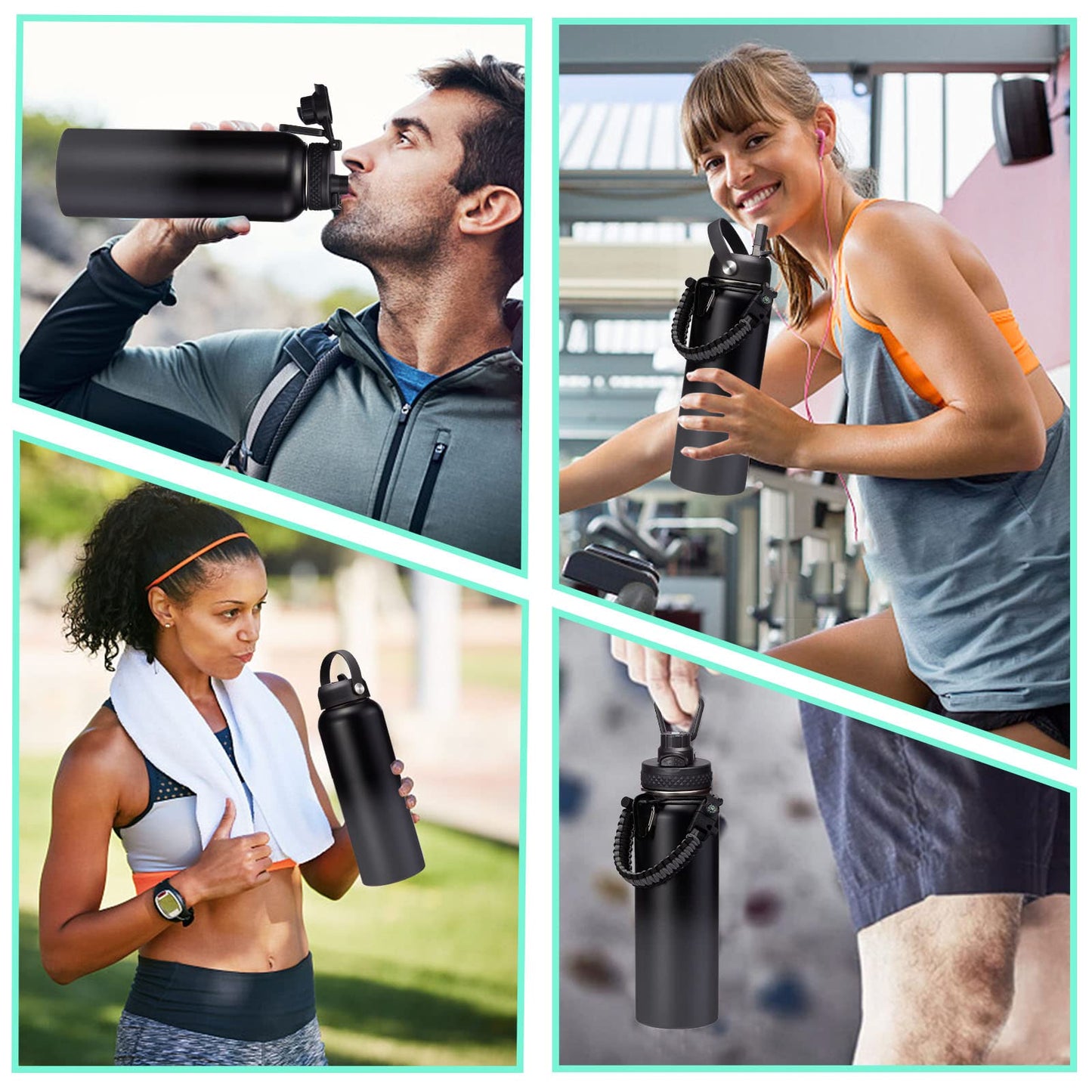Vacuum Insulated Water Bottle 40oz - w/Straw Lid & Spout Lid, Carrier Bag, Paracord Handle, Bottle Boot, Reusable Stainless Steel Water Bottle for Adults, Wide Mouth Thermo Flask Cold-48H Hot-24H