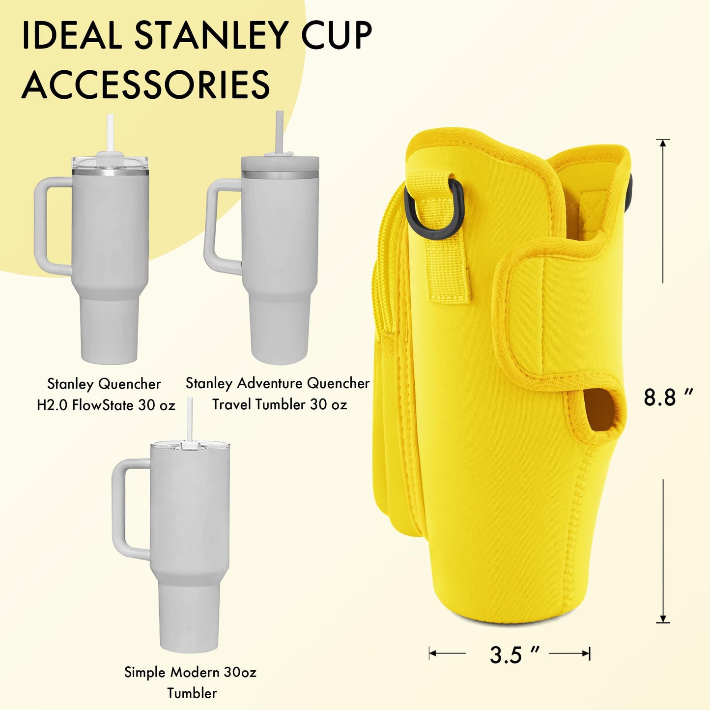 JEBEALUO Water Bottle Carrier Bag with Phone Pocket for Stanley Cup 40/30 oz, Water Bottle Holder with Adjustable Strap& Straw Cover, Stanley Cup Accessories (Yellow)