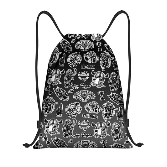 MAUPIVAE Las Vegas Drawstring Bags, Football Lovers Gym Sports Backpack, Black and Silver Hiking Travel Bag for Men Women