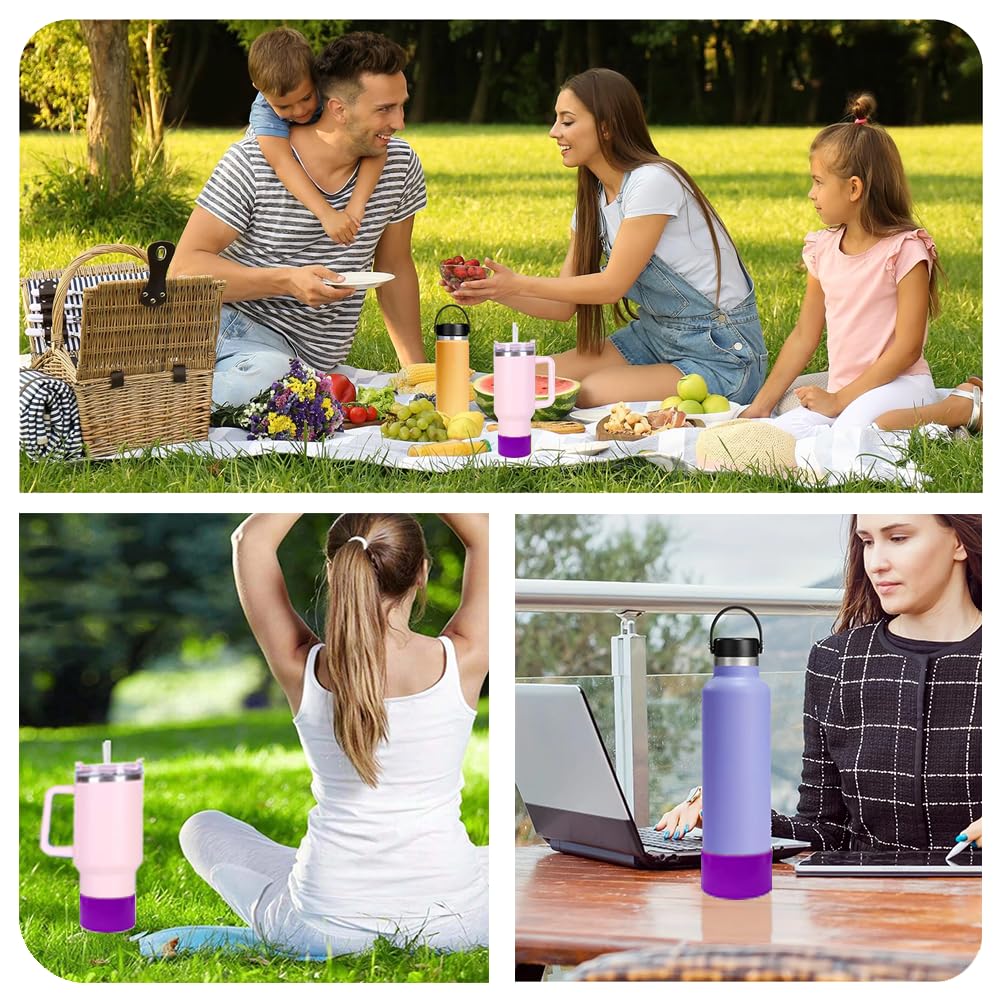 ZhaoHeFits New Neon Matte Luster Silicone Boot Sleeve for Stanley/Simple Modern 20-40oz for Owala-24oz and More Bottles with 2.8-3in Base Glitter Anti Slip Cover Protector (Neon Purple)