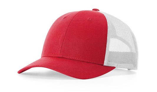 Richardson 115 Low Profile Trucker Hat Snapback Cap Adjustable Baseball Hat Blank Hat Bulk Hats - Red Heather/Light Grey