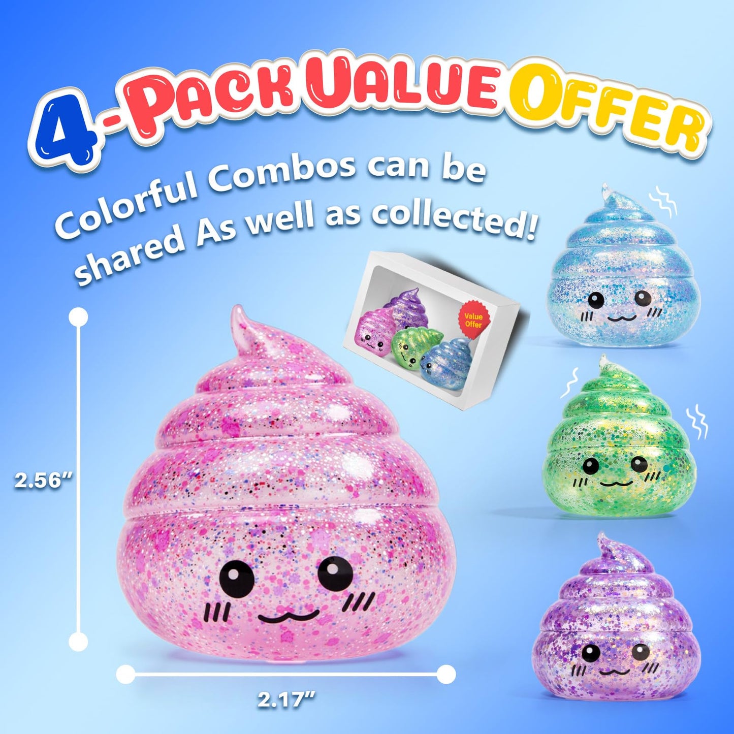 Fidget Toys for Kids & Adults: 4 Pack Poop Prank Gross Sensory Squeeze Toy - Large Size, Stress Anxiety Relief Balls, Gag Gifts for Girls Boys Teens Party Favors, Toys for Ages 6 7 8 12 Years Old