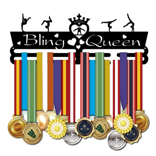 SUPERDANT Medal Holder Gymnastics Medals Display Motivating Word Bling Queen Black Iron Wall Mounted Hooks for Competition Medal Holder Display Wall Hanging
