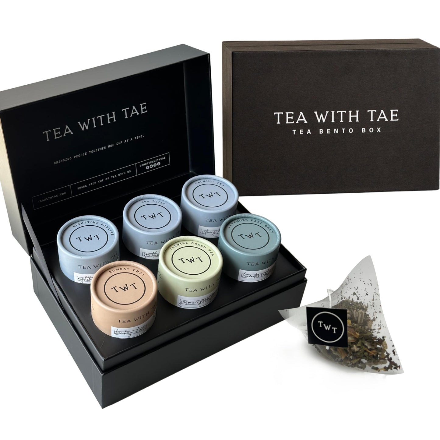 Tea with Tae Tea Bento Box Luxury Tea Gift Box for all occasions - 6 Premium Blends, 30 Biodegradable, Plastic-Free Pyramid Bags (90 Cups) - Eco-Friendly Gift