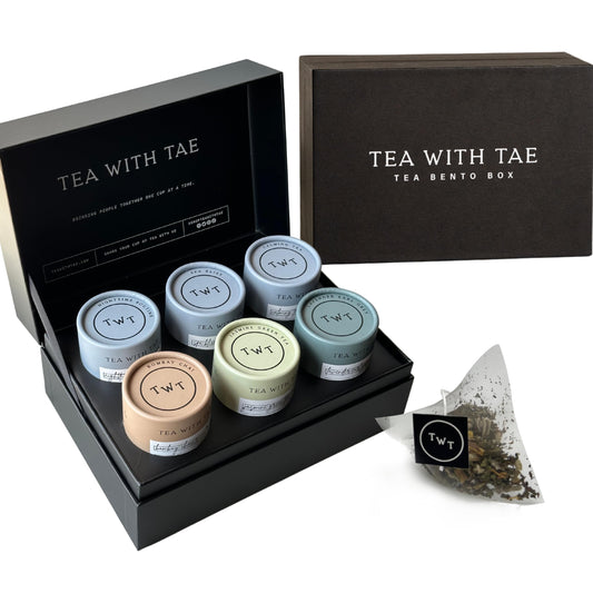 Tea with Tae Tea Bento Box Luxury Tea Gift Box for all occasions - 6 Premium Blends, 30 Biodegradable, Plastic-Free Pyramid Bags (90 Cups) - Eco-Friendly Gift