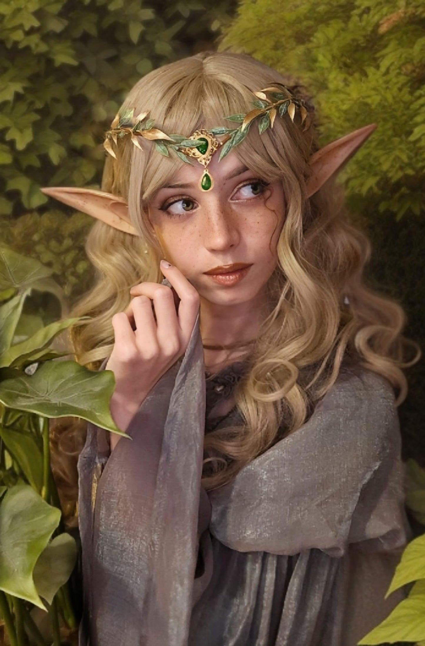 MOSTORY Renaissance Fairy Flower Crown - Elf Crown Woodland Headpiece Handmade Forest Leaf Circlet for Ren Faire Costume Women Halloween Cosplay Photo Shoot