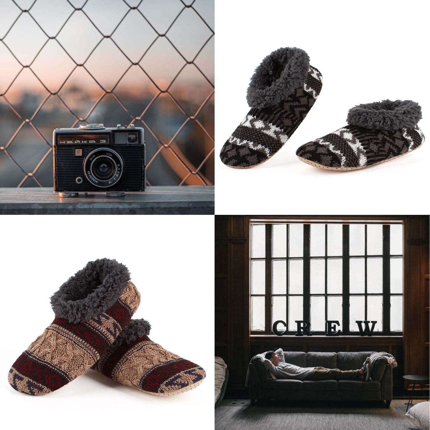 Cozylook 2-Pack Men's Knit House Slippers Soft Soles, Cozy Fuzzy Socks with Non-Slip Grippers, Warm Indoor Shoes, Unique Gifts for Christmas, Size 12-13