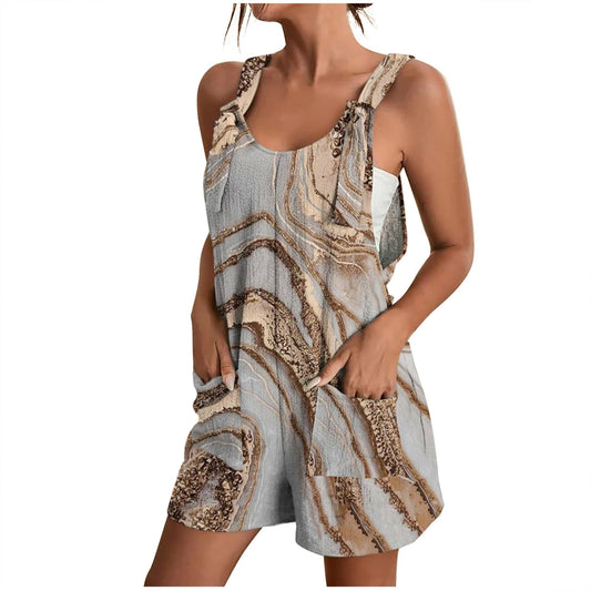 Short Rompers for Women 2024 Adjustable Knot Strap Jumpsuit Loose Fit Plus Size Summer Overalls Shorts with Pockets