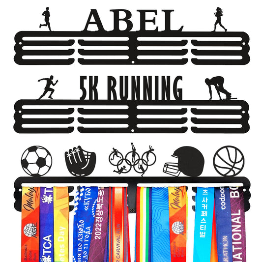 Goutoports Personalized Running Medal Hanger with Name Medals Holder Display Rack for Awards Ribbons - Custom Metal Holder - Holds Up to 60 Medals - Perfect Birthday for Athlete Boys and Girls
