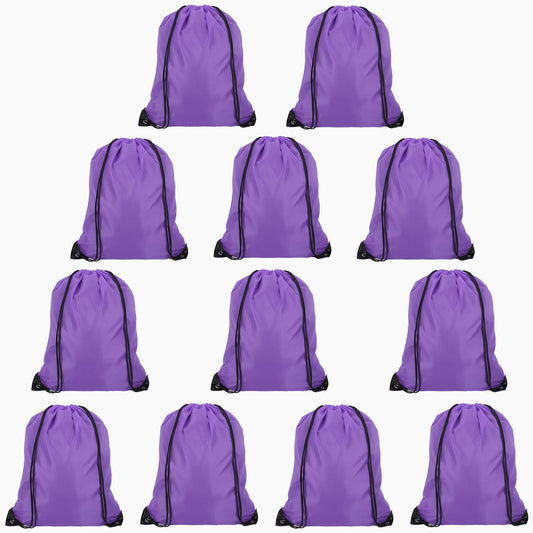 Dynvue 12pcs Drawstring Backpack Sport Gym Bag, 13.39"x16.93" Cinch Bags Drawstring Sport Backpack, Water Resistant String Bag for Gym, Reinforced Draw String Bag Pack Bulk for DIY Beach Sport, Purple