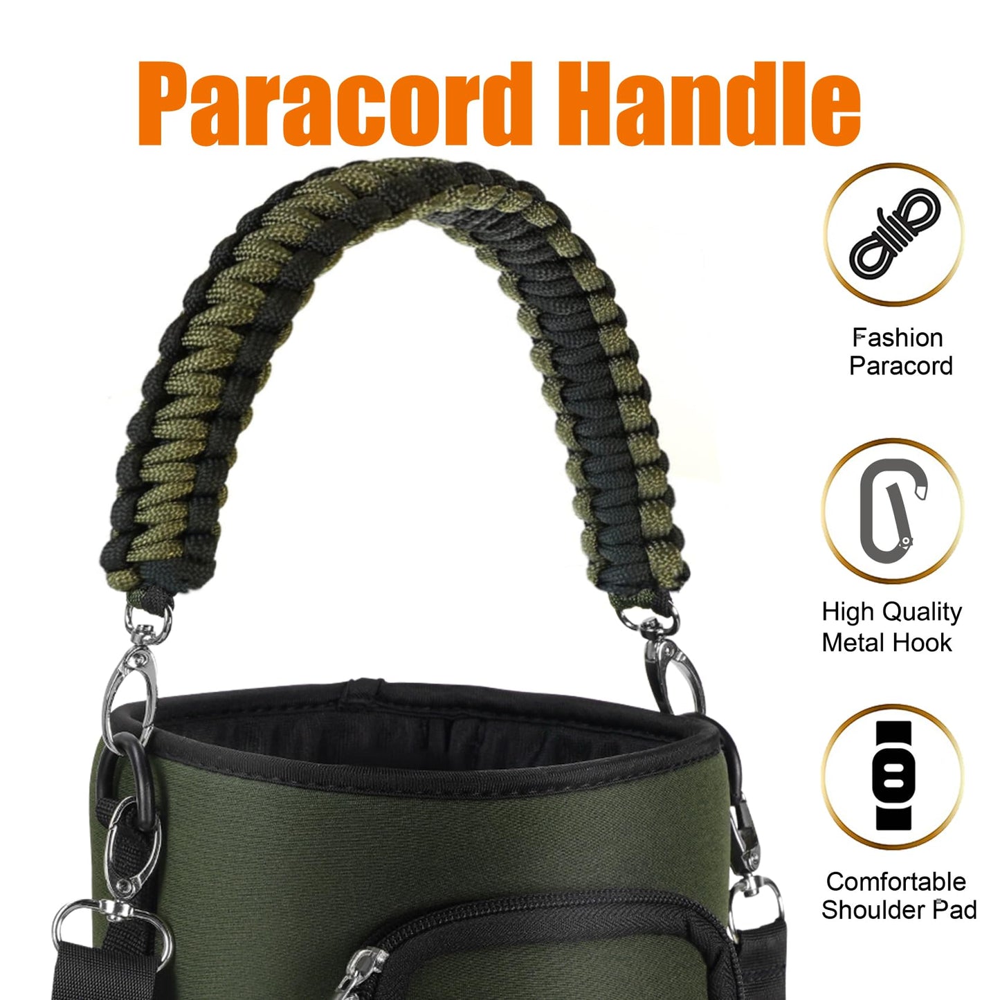 AceTreker 64 oz /87 oz/128 oz Neoprene Water Bottle Carrier for Half/One Gallon Insulated Metal Thermo Water Bottles, Sleeve Bag for Outdoor Camping, Hiking, Fishing-Green