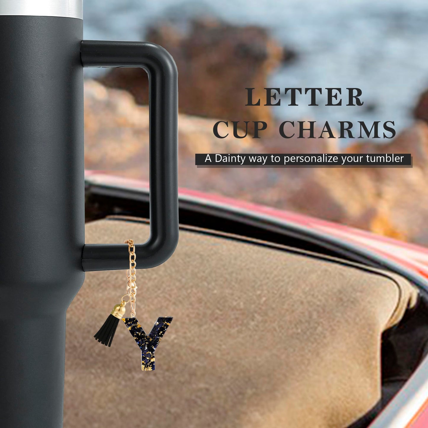 Letter Charm Accessories for Stanley Cup 1 PCS Cute Initial Keychain Handle Charm for Stanley Tumbler for Women Black Letter Y
