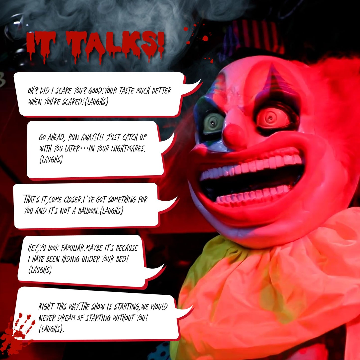 Holidayana Halloween Animatronics Creepy Clown，6FT Halloween Decor Animatronics Talking Outdoor Decorations with Voice Control Light Up Eyes Movable Arms for Indoor Party Prop and Outdoor Lawn Pa