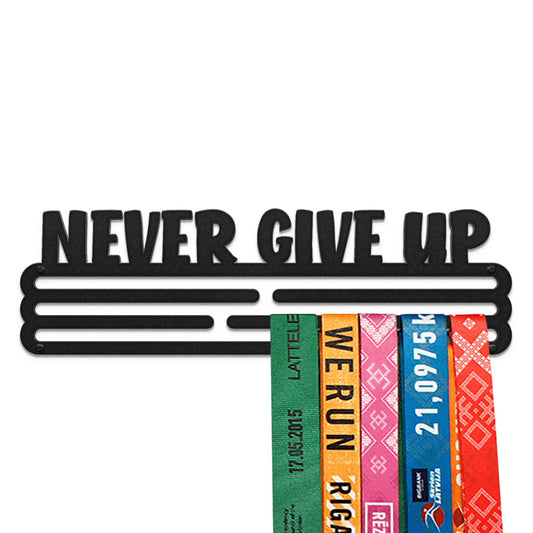 Sports Medal Hanger Display Race NEVER GIVE UP | Black Race Medal Holder Awards Wall Mount | Running Marathon Race Medal Display for Wall | Steel medal holder for wall holds up to 30 Medals