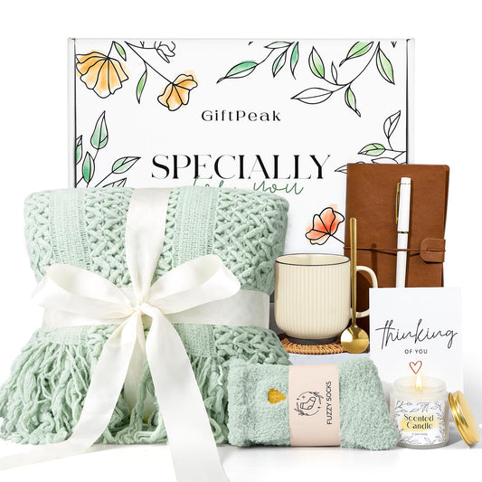 Gifts for Women, Get Well Soon Gifts for Women, Sympathy Care Baskets, Thinking of You Care Package, Self Care Gifts, After Surgery Feel Better Gifts Blanket (Sage Green）