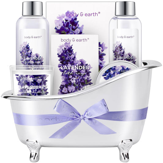 Gift Set for Women Body & Earth Gifts Set Lavender Gift Baskets For Women Bath Sets with Bubble Bath Body Lotion Scented Candle Christmas Gifts