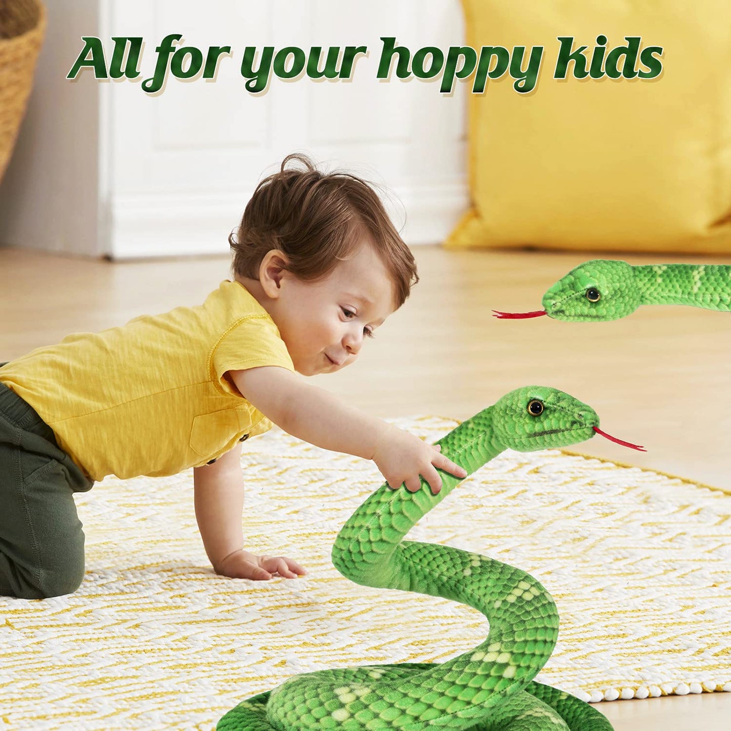 MGZTTHW Snake Plush, 71 in Stuffed Snake Animal, Large Toy Snakes for Kids, Giant Stuffed Animals Snake, Lifelike Plush Snake for Birthday Present Party Prank Prop (Green)