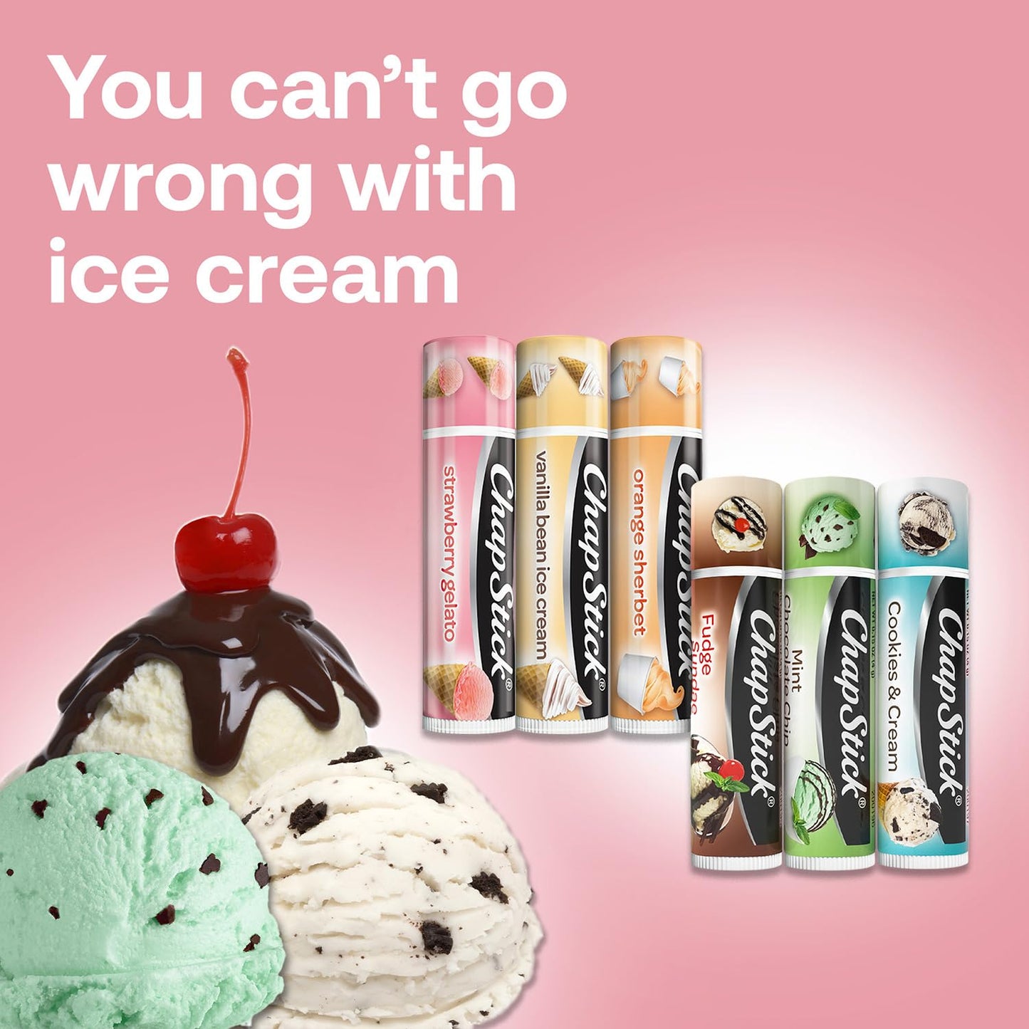 ChapStick Lip Balm, Ice Cream Collection 3-Pack, Ice Cream Classics 3-Pack + S’mores Collection – Fun & Flavorful Lip Care, Birthday Gift, Party Favors, Stocking Stuffers, 0.15 Oz Ea