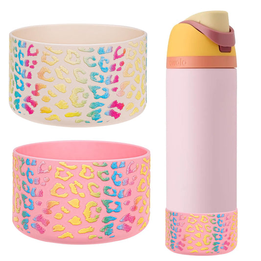 WK IEASON 2Pcs Silicone Water Bottle Boot for Owala 40oz, Protective Flask Bottom Cover Base for Owala FreeSip Twist and Flip Flask Bottles (Leo cream/pink, 40OZ)