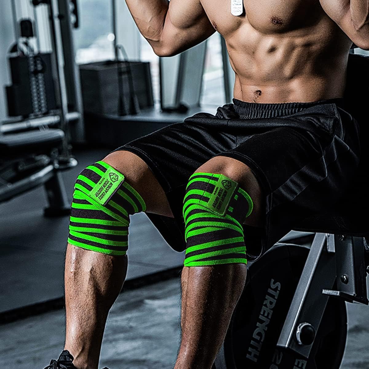 TAVIEW Elbow Wraps for Weightlifting (1 Pair), 47" Elastic Elbow Support & Compression Powerlifting, Fitness, Cross Training & Gym Workout, Elbow Straps Weight Lifting (72" knee wraps (Green&Black))