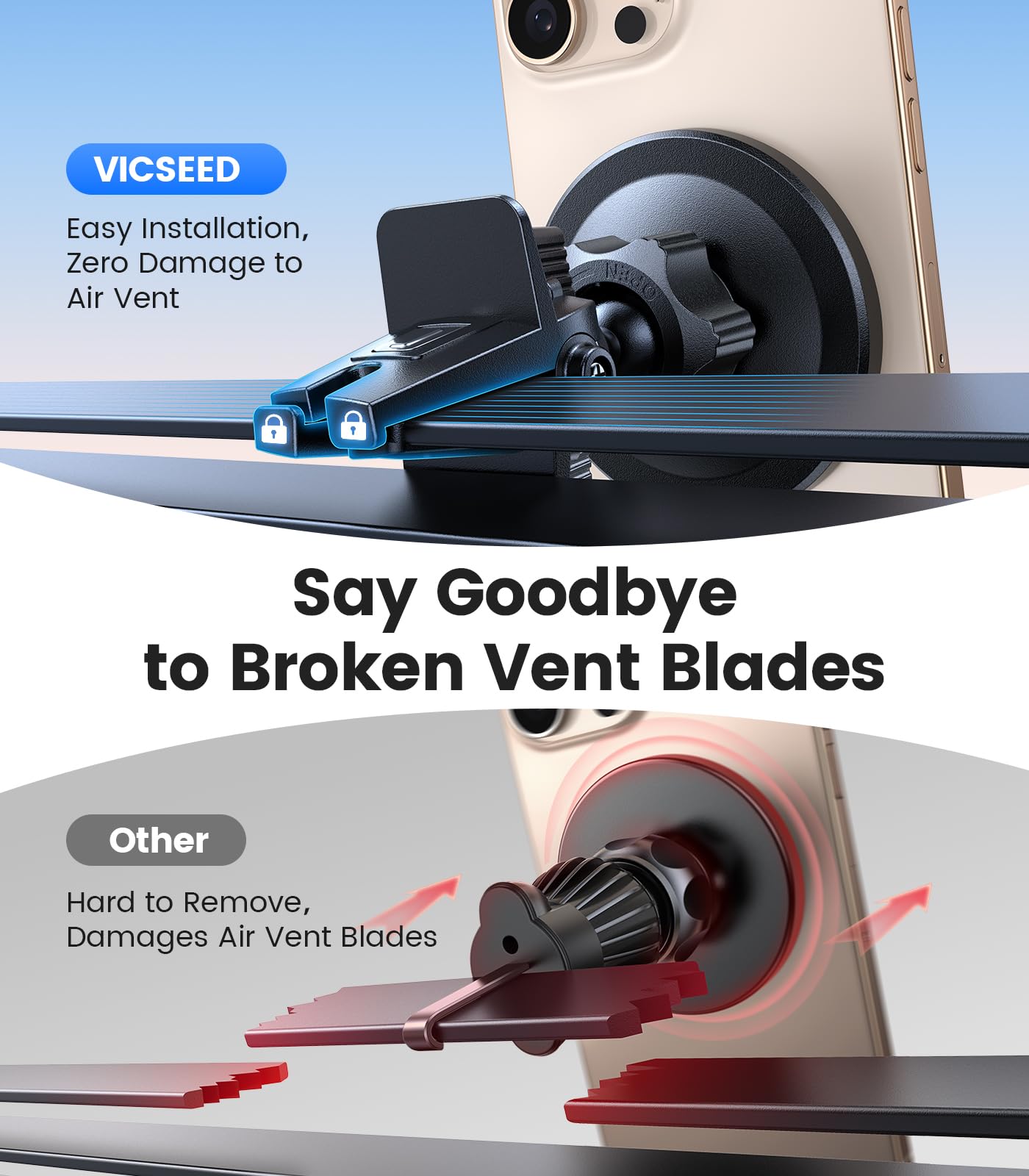 VICSEED for MagSafe Car Mount [Upgraded Strongest Magnet Power] Magnetic Phone Holder for Car Vent 360 Adjustable Magnetic Car Phone Holder Mount for iPhone 16 Pro Max 15 14 13 12 Plus Mini