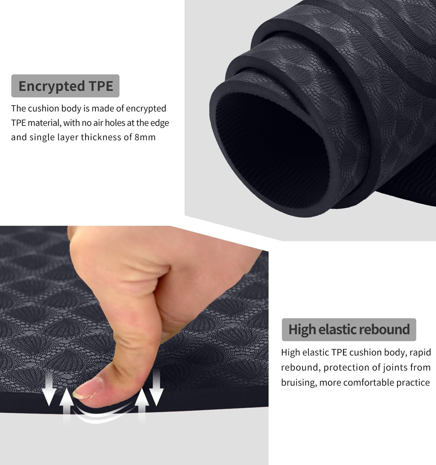LERYG 8/20/30mm Jump Rope Mat Fitness Exercise Mat Durable, Non-Slip, Workout Mats with Jump Rope & Carrying Bag for Home Gym Flooring in Grey(55"x 24")