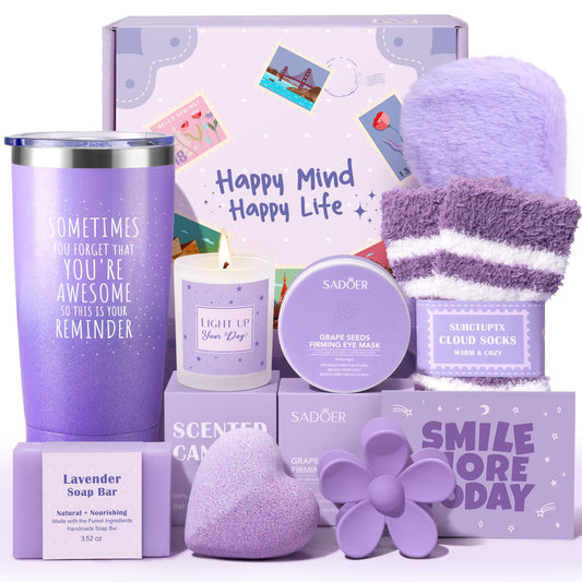 Gift Baskets for Women, 9pcs Unique Happy Birthday Gifts for Women, Best Mothers Day Christmas Gifts Get Well Soon Basket Appreciation Ideas Box w/ Tumbler Her Mom Sister Friend Friendship Teacher