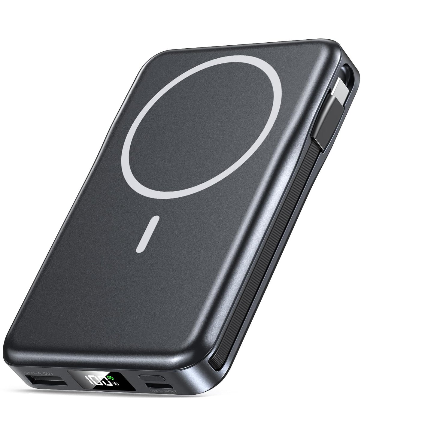 Magnetic Portable Charger, 10000mAh Power Bank, 5 in 1 Portable Charger with Built in Cable, 20W Fast Charging for Magsafe Battery Pack Compatible with iPhone 16/15/14/13 Pro/Pro Max, Samsung Series