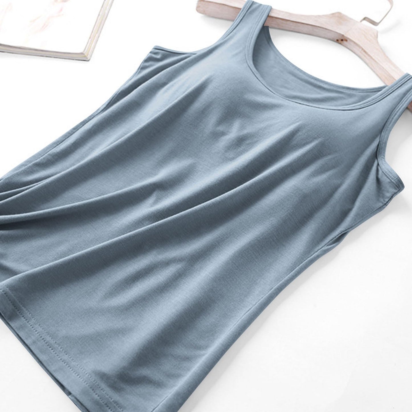 Prime of Day Deals Today 2024, Crop Workout Tops for Women, Womens Camisoles with Built in Bra Sleeveless Tank Tops Basic Cami Shirts Adjustable Spaghetti Strap Base Layer Light Blue