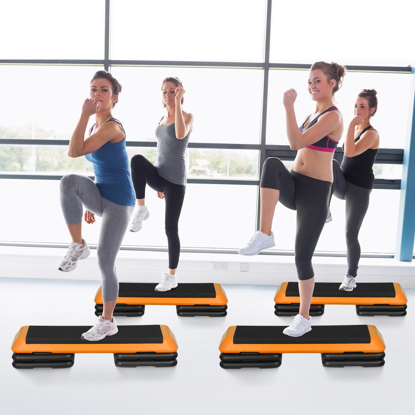 Saicool 43 Inch Adjustable Workout Aerobic Stepper, Exercise Step Platform Trainer with 4 Risers,Non Slip Surface for Home Gym Workout Training,Yellow