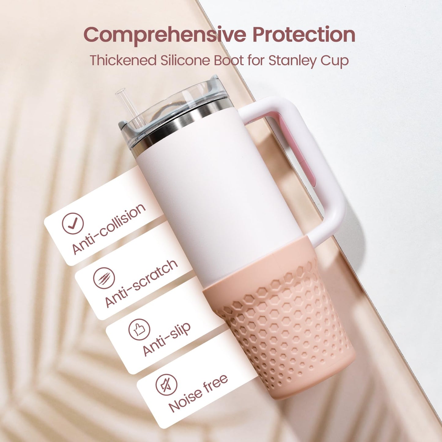 Thxbag Silicone Boot for Stanley Cup 30oz / 20oz, Rose Boot Sleeve Cover Fit with Stanley H2.0 and Quencher Adventure Tumbler Accessories (30 oz & 20 oz, Rose Quartz)