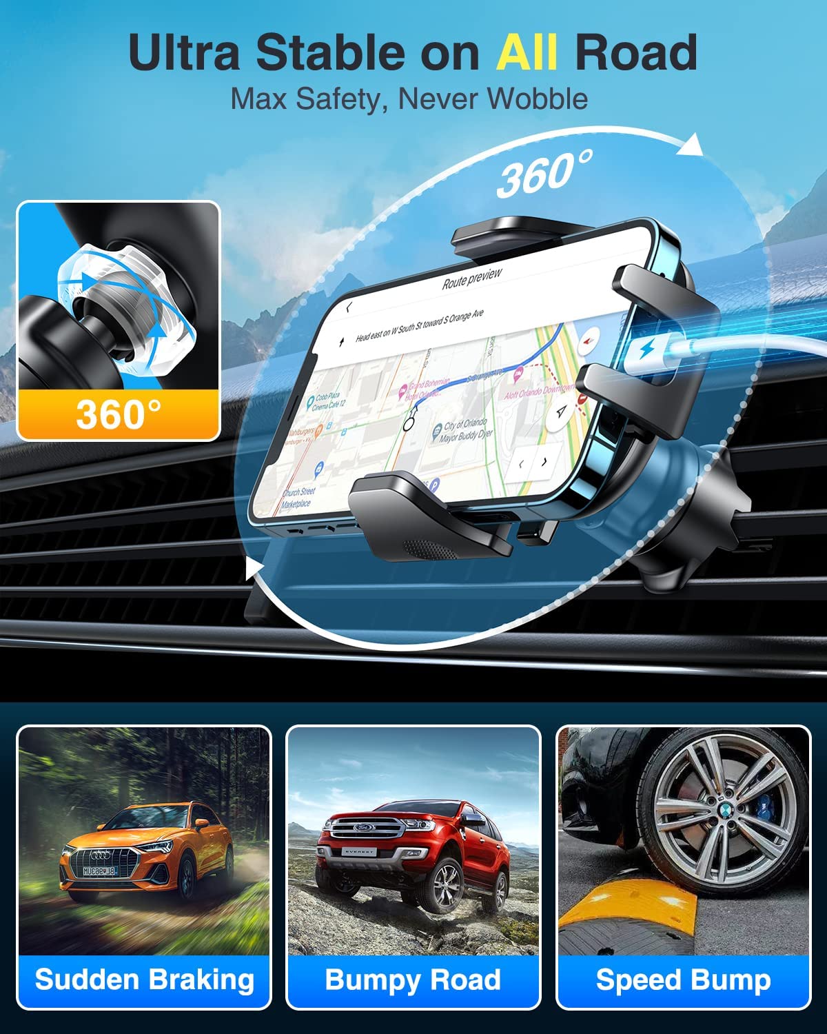 [2025 True Military-Grade] Car Phone Holder VANMASS [Upgraded Strongest Suction & Clip] Cell Phone Mount for Dashboard Windshield Vent,Truck Cradle Stand for iPhone 16 Pro Max 15 14 13 Samsung Android