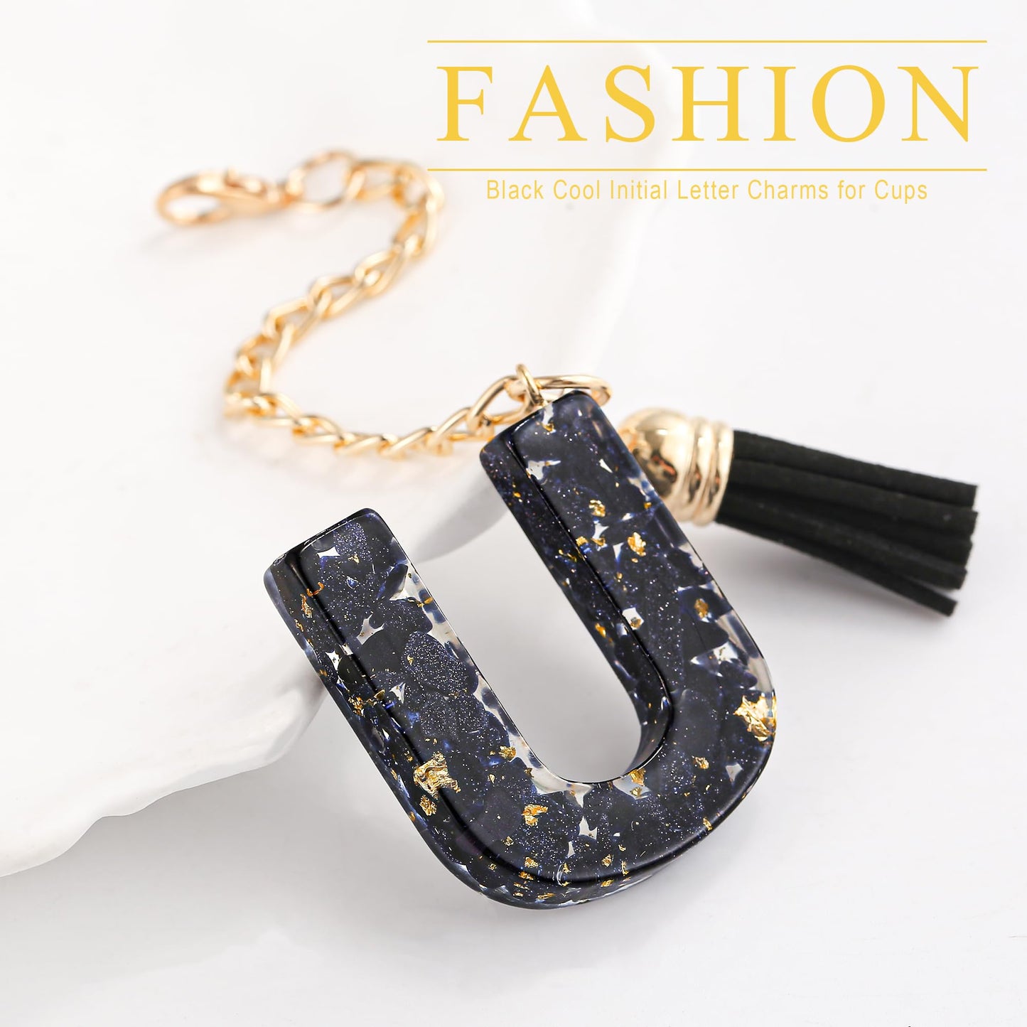 Letter Charm Accessories for Stanley Cup 1 PCS Cute Initial Keychain Handle Charm for Stanley Tumbler for Women Black Letter U