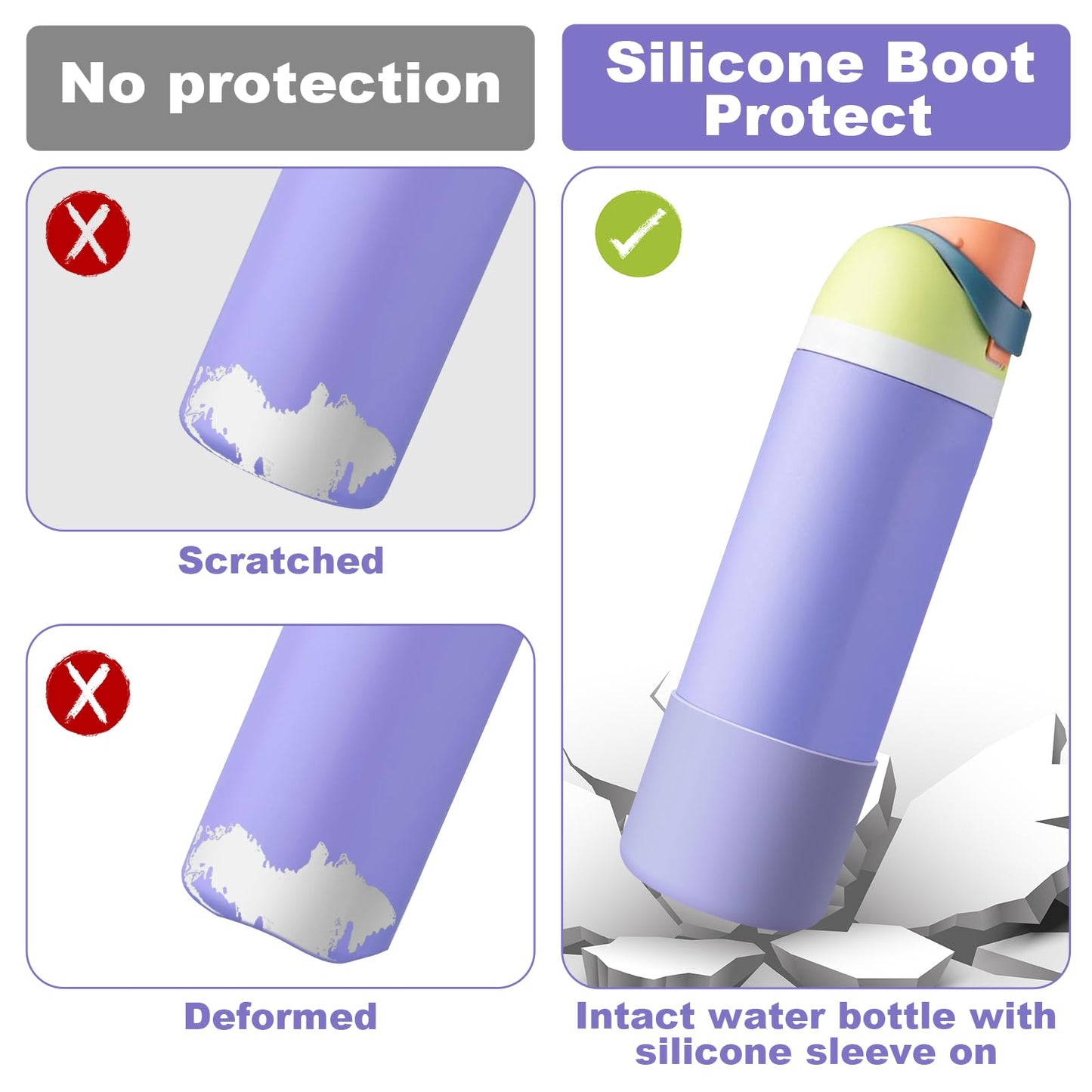 Comheral 2PCS Silicone Water Bottle Boot for Owala 24oz, Anti-Slip Protective Sleeve Bottom Bumper for FreeSip, Twist, and Flip Stainless Steel Bottles, Dishwasher Safe and BPA Free(Purple)