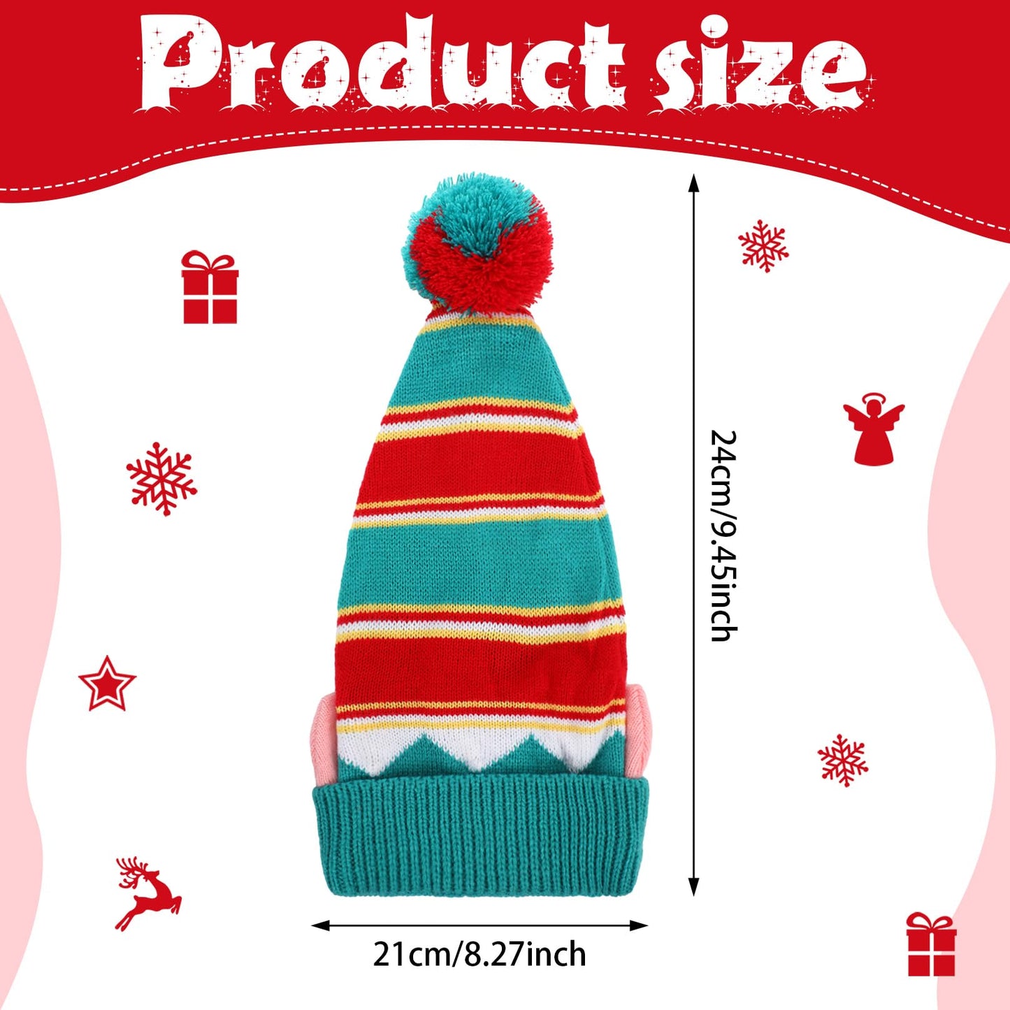 12 Pcs Christmas Knitted Hat Winter Santa Hat with Pom Xmas Elf Knit Crochet Beanie Skull Cap for Festive Party Adult Kids(Classic)