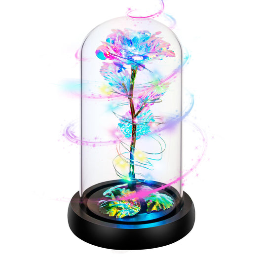 Childom Birthday Gifts for Women,Flowers for Delivery Prime,Rotating Colorful Rainbow Light Up Rose in A Glass Dome,Spinning Christmas Rose Gifts for Her Mom Wife Girl Grandma on Anniversary Valentine