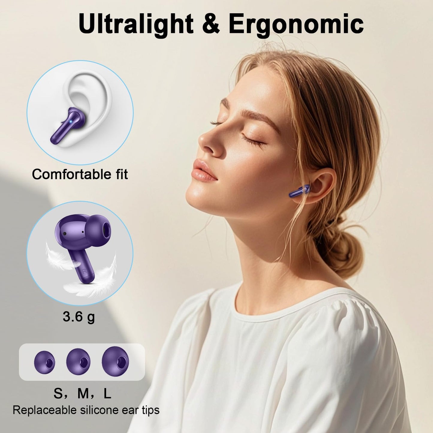 Wireless Headphones Bluetooth 5.4 Earbuds, 2025 Ear Buds Deep Bass Hi-Fi Stereo, 4 ENC Noise Cancelling Mic, 40Hrs USB Fast Charging in-Ear Earphones, IP-X7 Waterproof Workout Sport for Android iOS