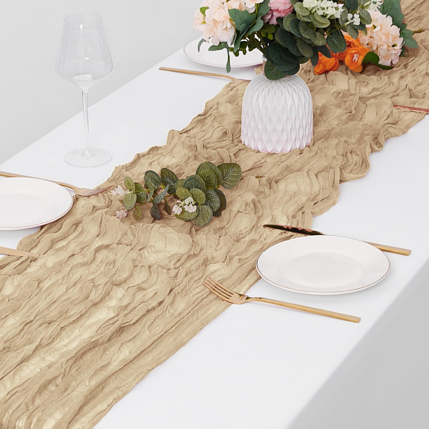 15 Pack Beige Cheesecloth Table Runner 17 x 108 inch Cheese Cloth Table Runners 9ft Beige Table Runner Rustic Romantic Sheer Gauze Runner for Wedding Party Baby Shower Table Decoration