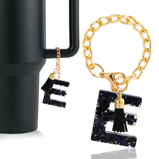 Letter Charm Accessories for Stanley Cup 1 PCS Cute Initial Keychain Handle Charm for Stanley Tumbler for Women Black Letter E