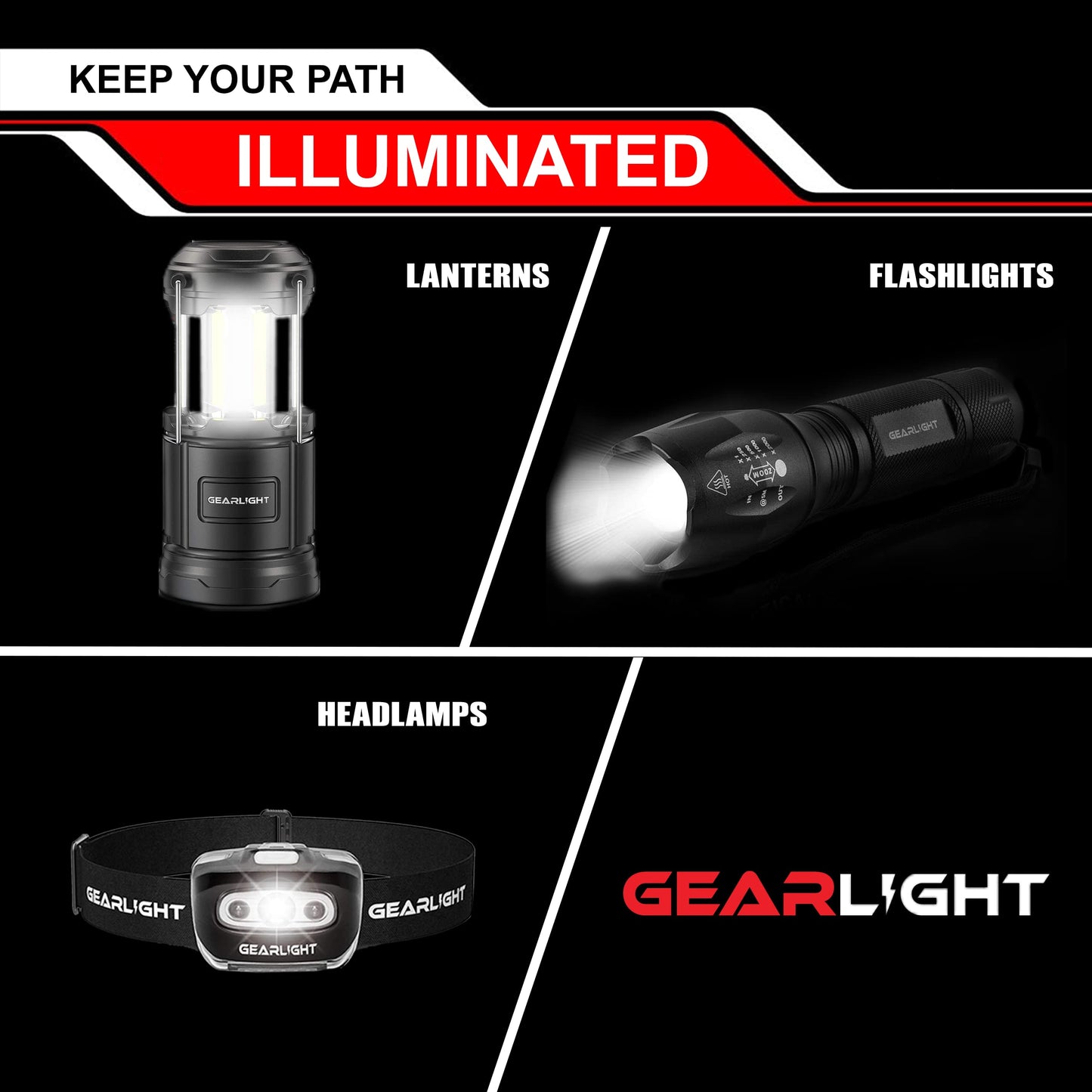GearLight Rechargeable Bike Light, Headlight and Tail Light Set, Powerful Front and Back Lights for Night Riding Safety, Night Riding Accessories, White Elephant Stocking Stuffer for Men - Black, Red