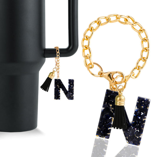 Letter Charm Accessories for Stanley Cup 1 PCS Cute Initial Keychain Handle Charm for Stanley Tumbler for Women Black Letter N