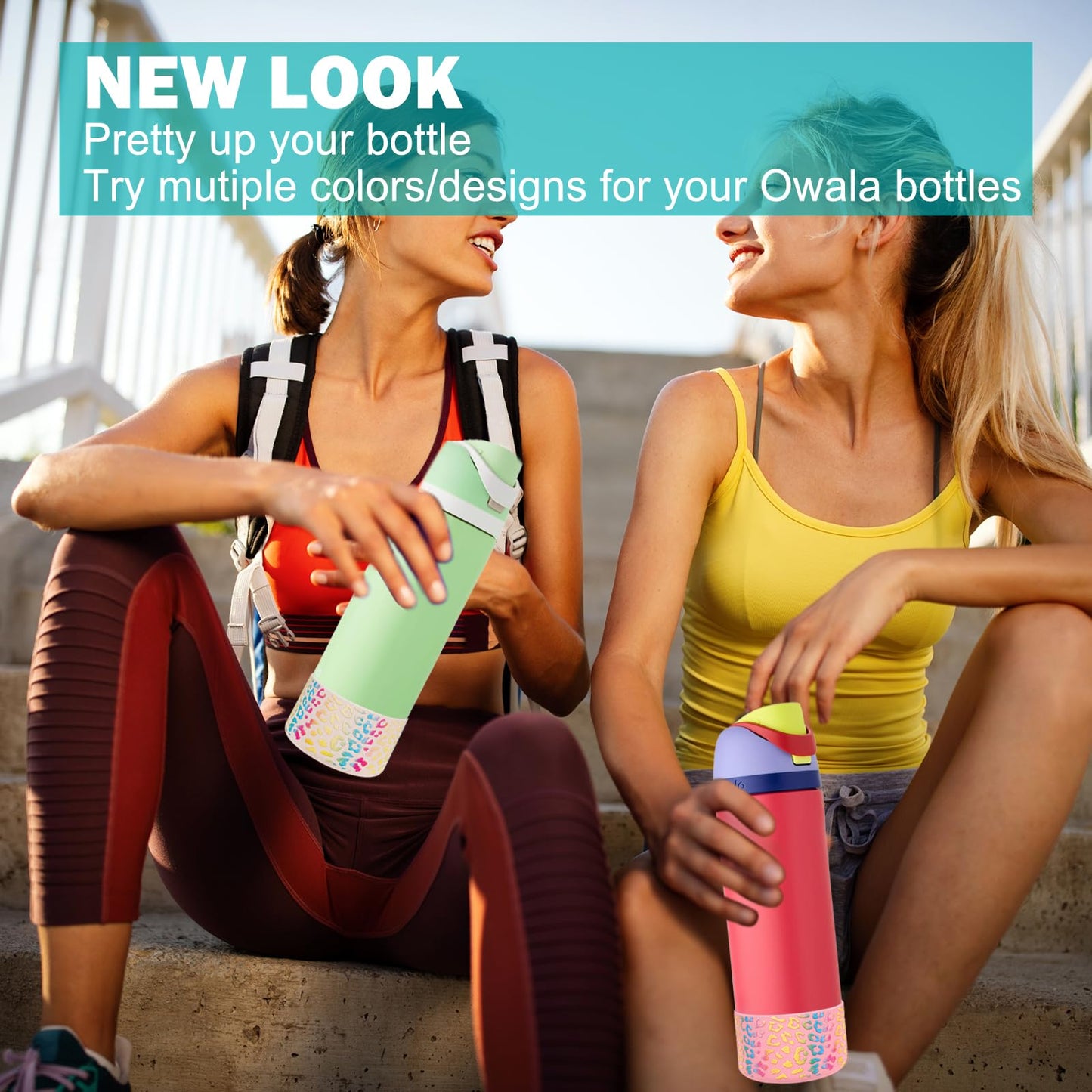 WK IEASON 2Pcs Silicone Water Bottle Boot for Owala 40oz, Protective Flask Bottom Cover Base for Owala FreeSip Twist and Flip Flask Bottles (Leo cream/pink, 40OZ)