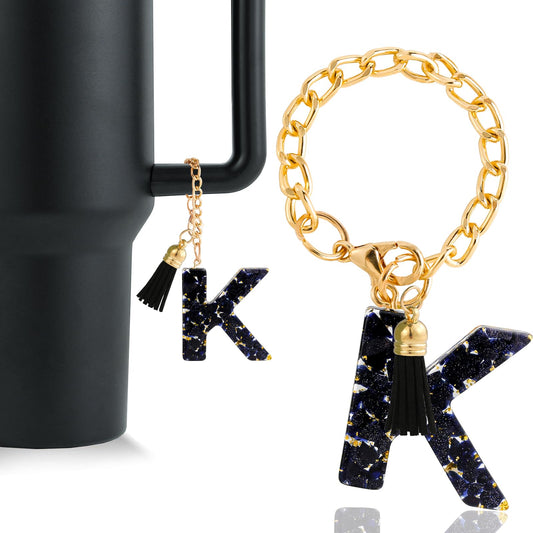 Letter Charm Accessories for Stanley Cup 1 PCS Cute Initial Keychain Handle Charm for Stanley Tumbler for Women Black Letter K