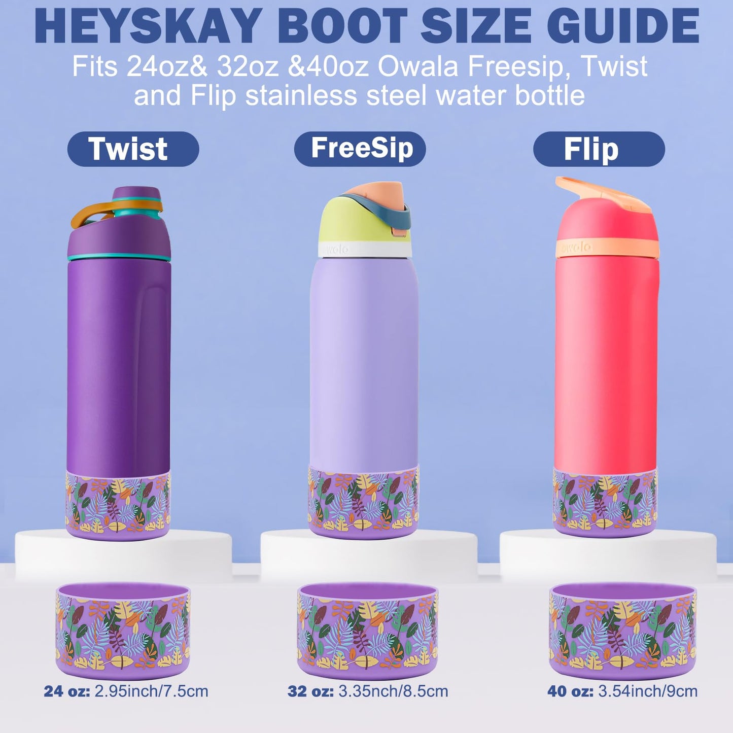 HEYSKAY 2PCS Silicone Boot for Owala Flask Water Bottle 24oz Anti-Slip Protective Sleeve for Owala Twist,FreeSip and Flip Stainless Steel Water Bottle BPA-Free Boot Bottom Base