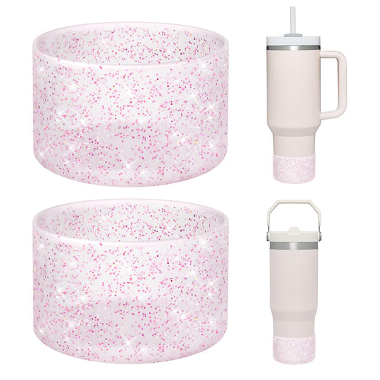 WUQID 2 Pack Bling Silicone Boot Compatible with Stanley Tumbler 20-40oz & Hydro Flask Water Bottle 12-24oz and More Bottles/Tumblers Bottom Width of 2.83-2.95in,Glitter Reduces Dents Sleeve Cover