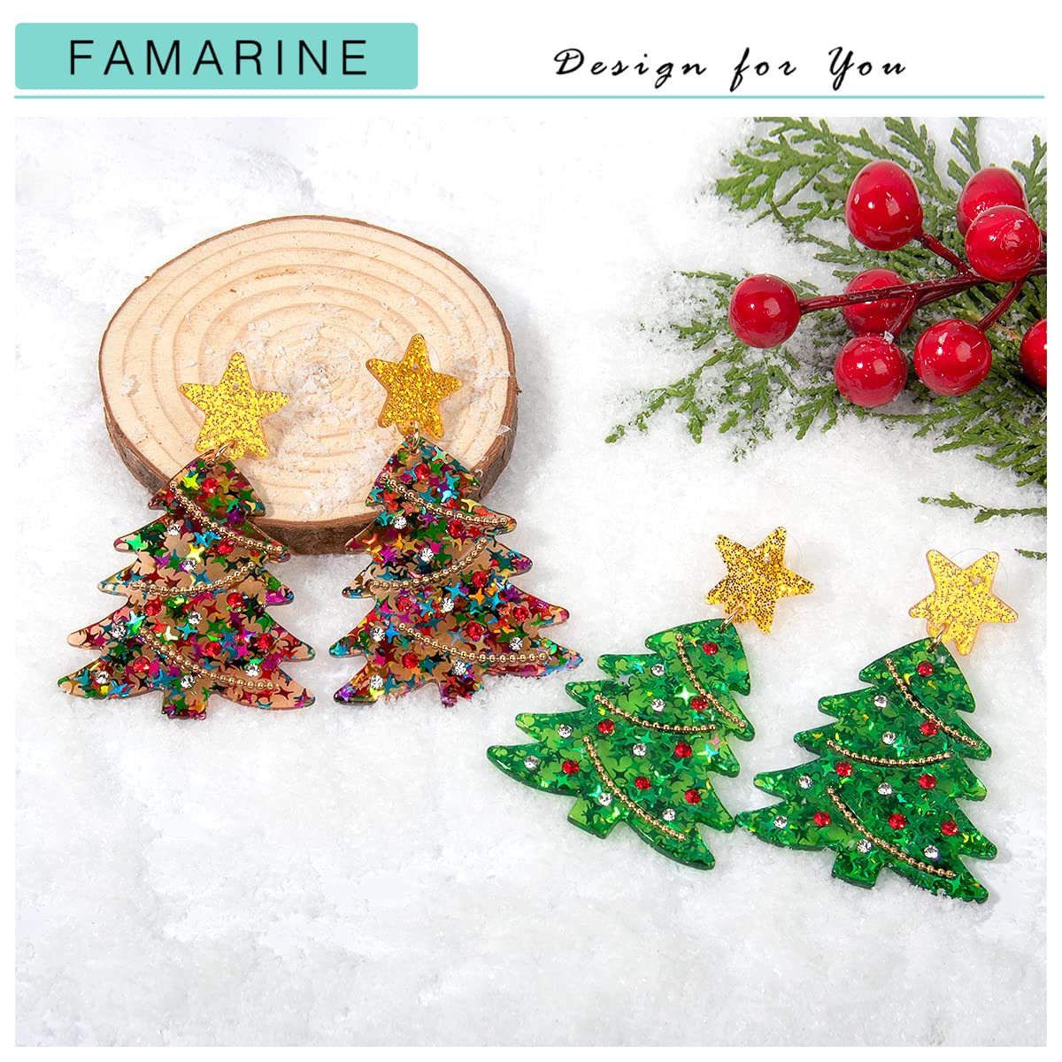 Christmas Tree Earrings for Women Acrylic Drop Earrings Green Tree Earrings