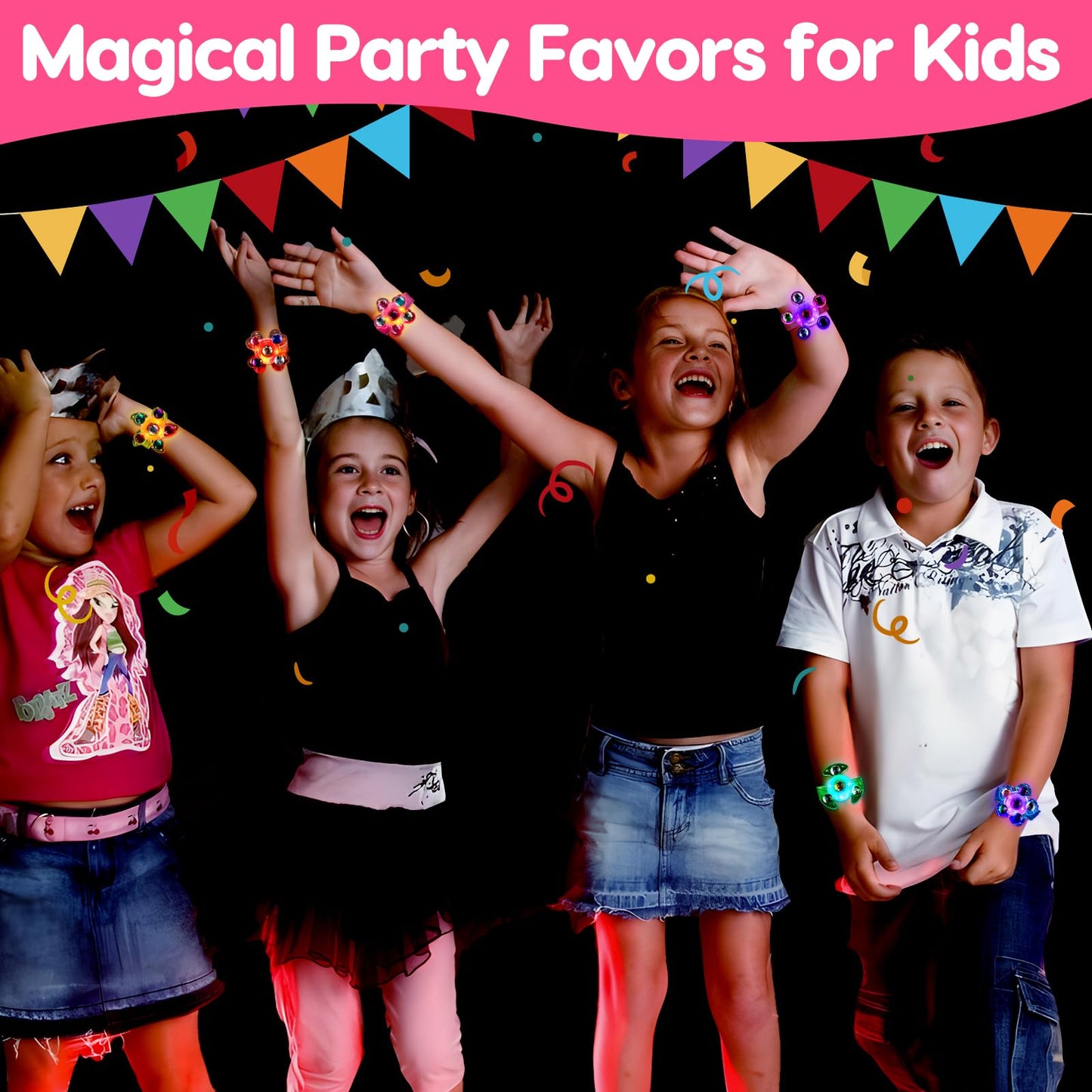 24PCS LED Light Up Fidget Spinner Bracelets Glow Party Favors Bulk for Kids 4-8 8-12 Halloween Goodie Treat Bag Stuffers Classroom Treasure Box Toys Carnival Prizes Pinata Filler Birthday Return Gifts