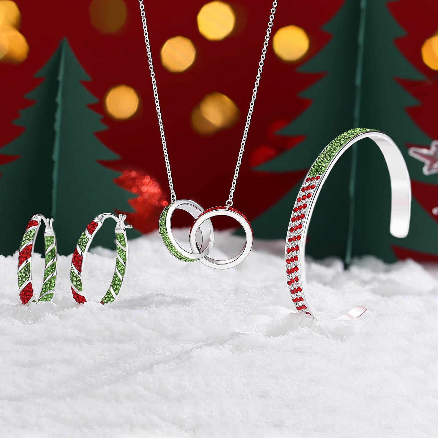 MUYUU Christmas Hoop Earrings, Silver Plated Inside Out Oval Hoop Earrings For Women Sparkly Crystal Earrings Fashion Jewelry Gift