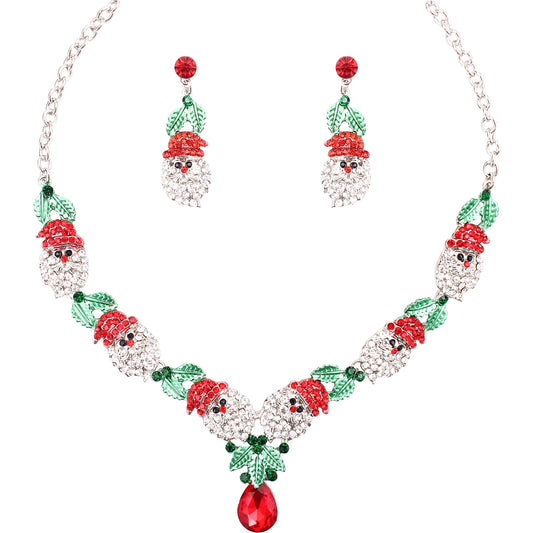 QYJ 2 Pcs/Set Fashion Statement Bib Santa Claus Christmas Necklace Dangle Earring Costume Jewelry Set for Christmas Party Xmas Gift for Women(Style1-Gold Plated)