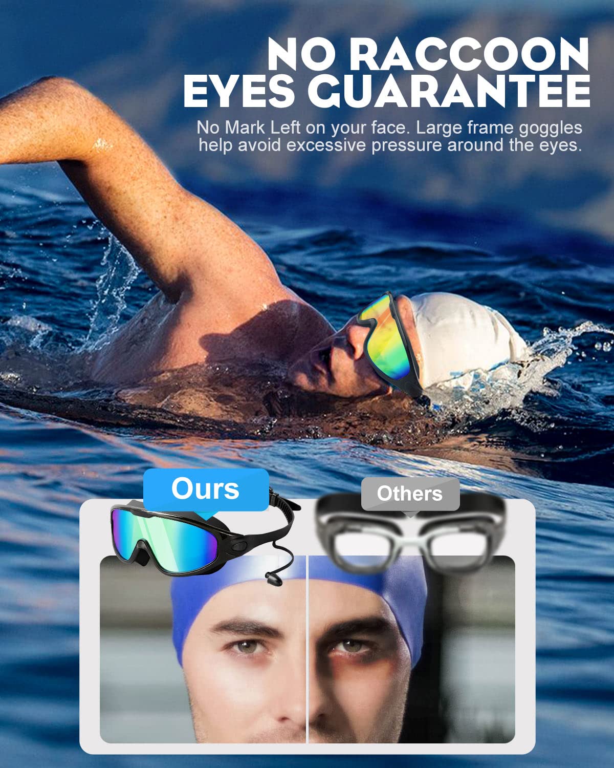 Rantizon Swim Goggles 2 Pack, Adjustable Wide View Anti Fog&UV Swimming Goggles for Audlt, No Leaking Swim Glasses for Men Women Youth, Aqua & Bright Orange